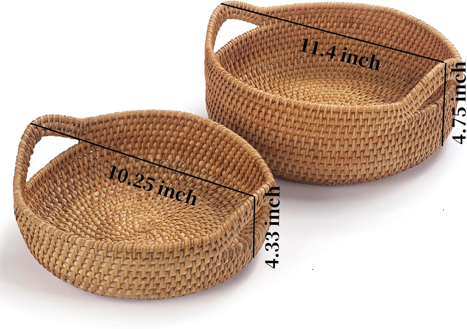 Detalle 1 de Handgewebte Rattan-Brotkörbe mit Griffen (2er-Set) – Obstkorb & Servierkorb für Küche und mehr