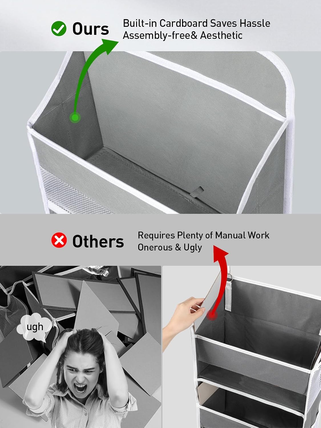 Thumbnail 6 de Yecaye Baby Essentials Over-the-Door Organizer, 5 Bins, 10 Side Pockets, Grey