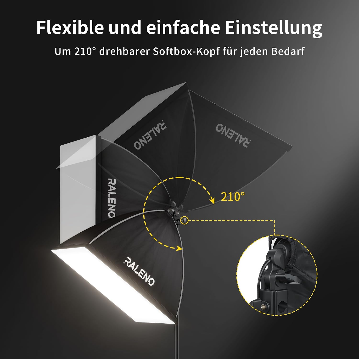 Detalle de RALENO Softboxen 2×50 W LED Fotostudio-Set mit 50×50 cm Beleuchtung