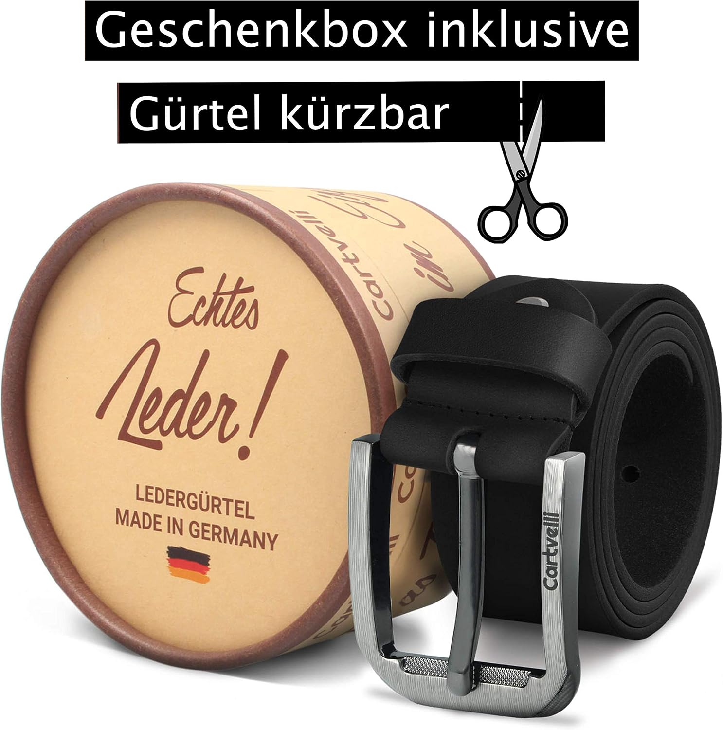 Detalle de Cartvelli Premium Ledergürtel für Herren (40 mm) – Made in Germany mit Geschenkbox