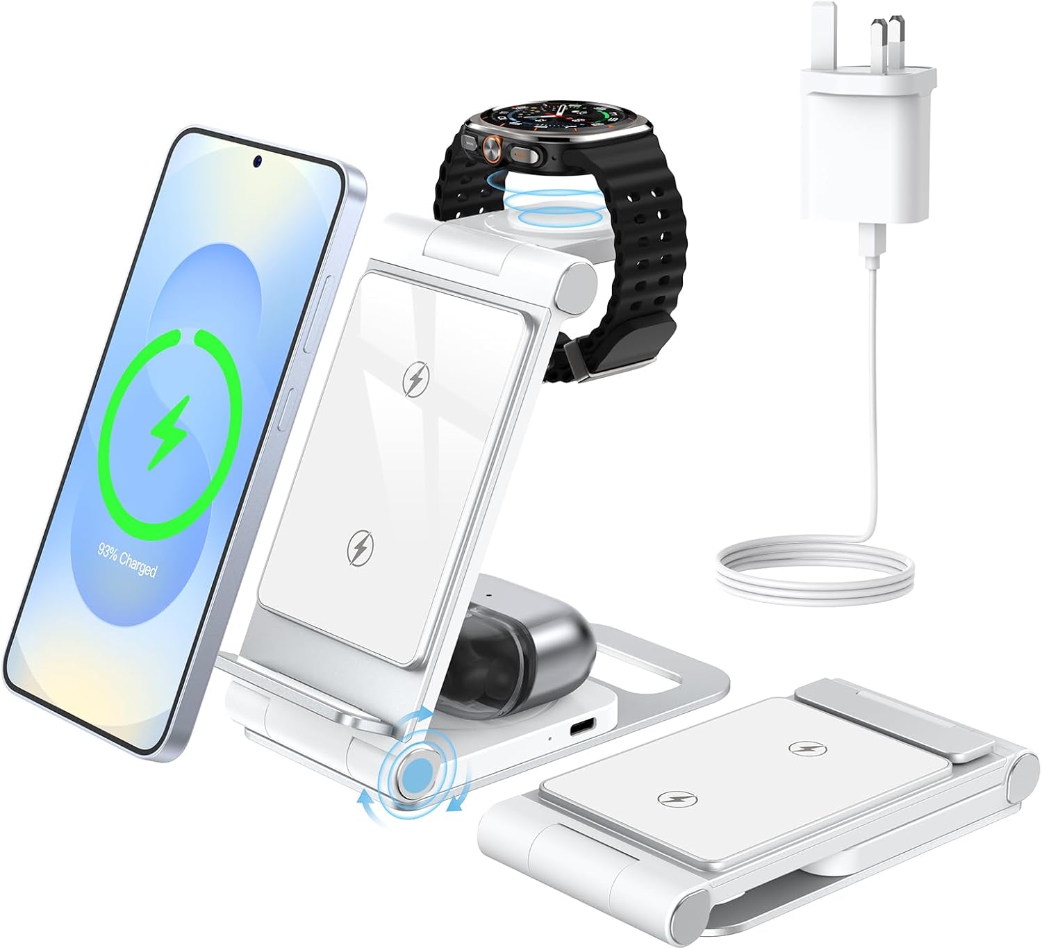 Detalle de 3-in-1 Wireless Charging Station for Samsung Galaxy S26/S25/S24/S23/S22/S21/S20, Watch 8/Classic/Ultra/7/6/5/4, and Galaxy Buds