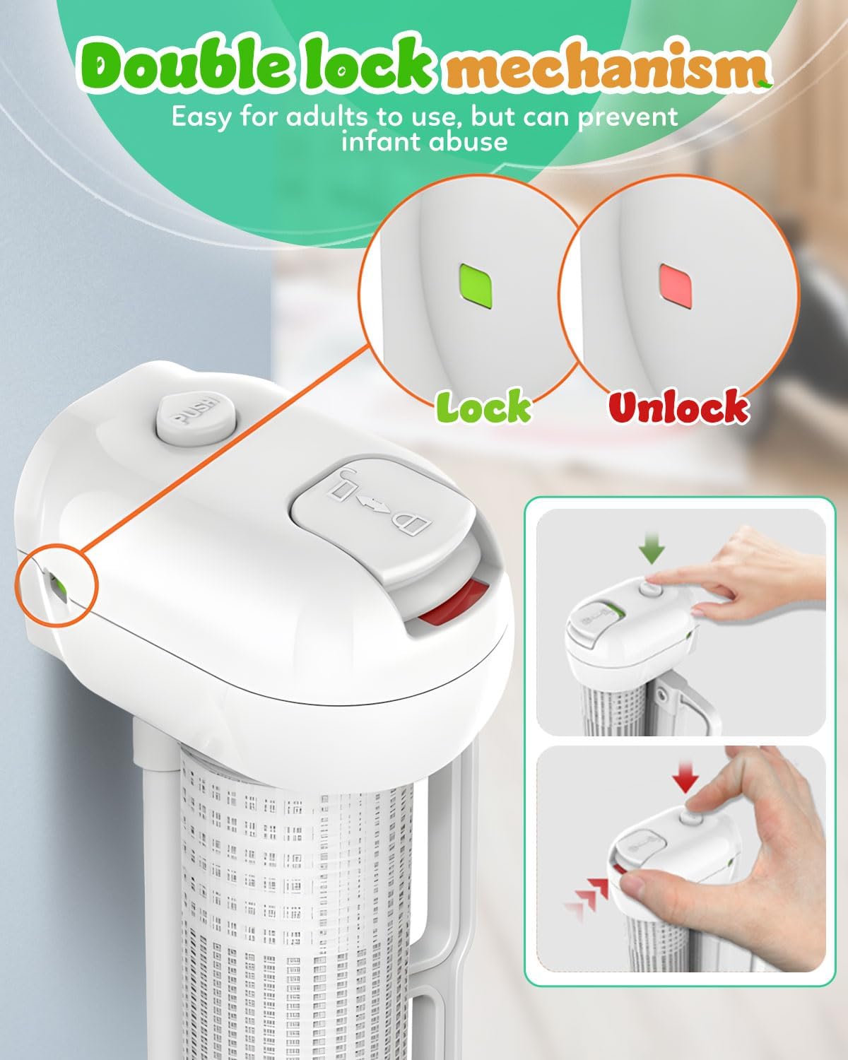 Detalle de Retractable Stair Gate for Baby with Double Lock, 140 cm Wide, One-Handed Operation