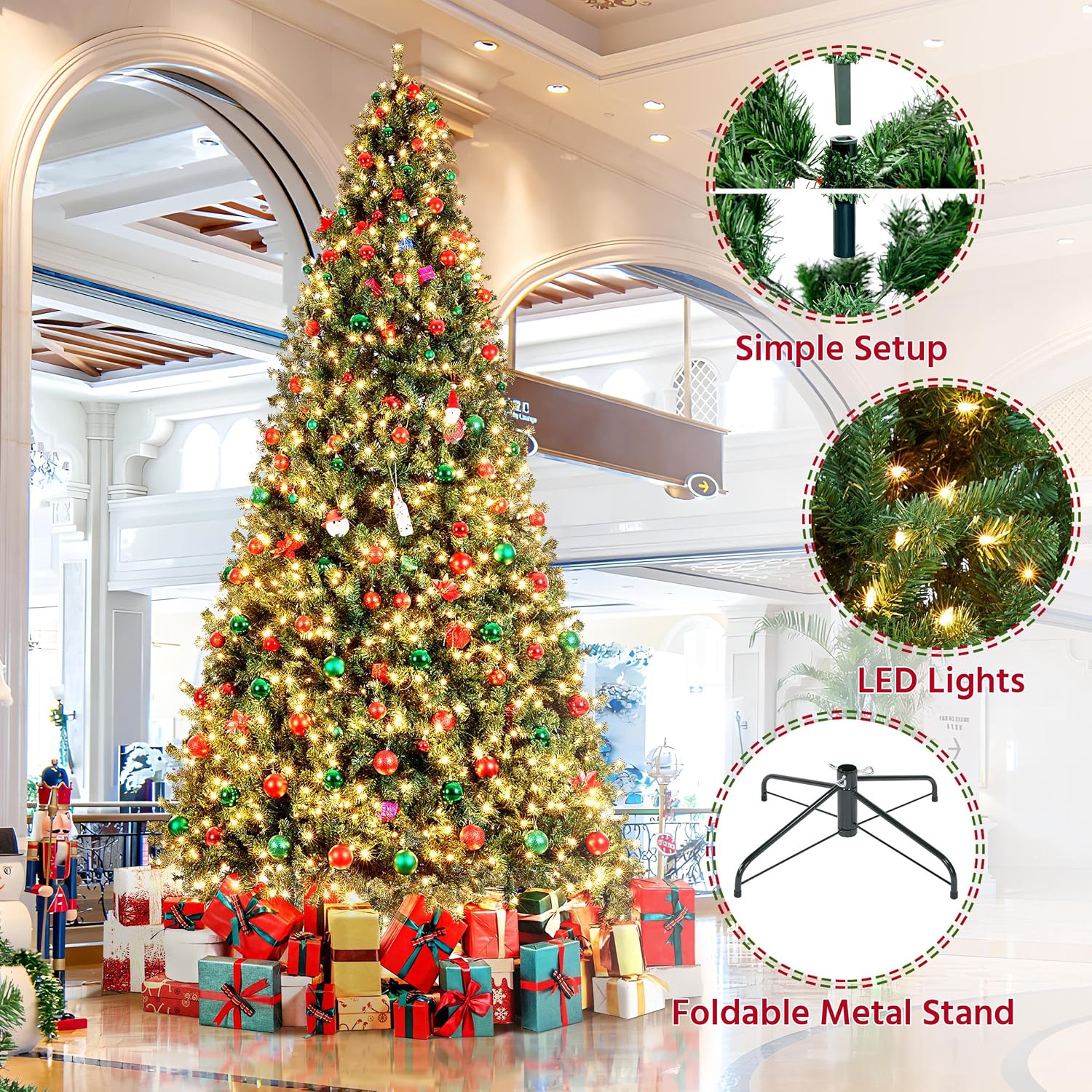 Detalle de Yaheetech YHM-1500(0.36A) 12-Foot Pre-Lit Christmas Tree, 1,500 Lights