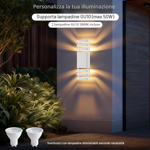 Detalle de Klighten LED Lampada da Esterno Applique GU10 Up/Down 3000K IP65, Bianco Caldo – 38,5 × 11 × 11 cm