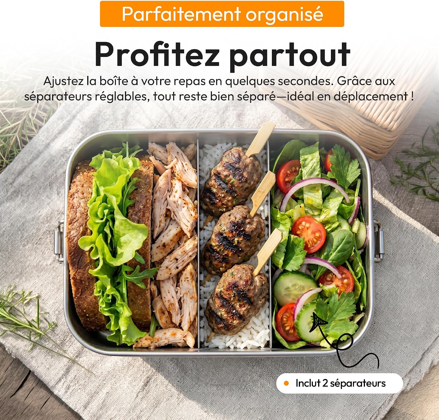 Detalle 2 de Dimono Bento-lunchbox 2.400 ml, lekbestendig met uitneembare vakverdeling