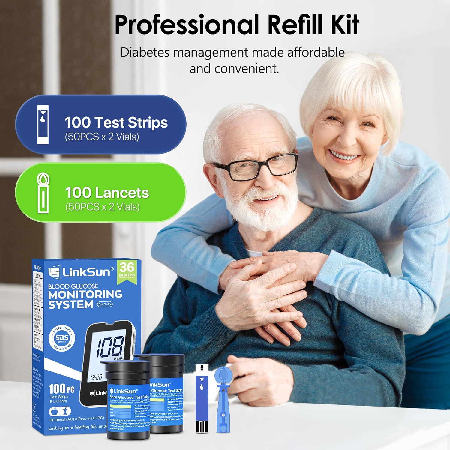 Thumbnail 6 de LinkSun G-425-2V Blood Glucose Monitor Kit, Large Display, 100 Strips