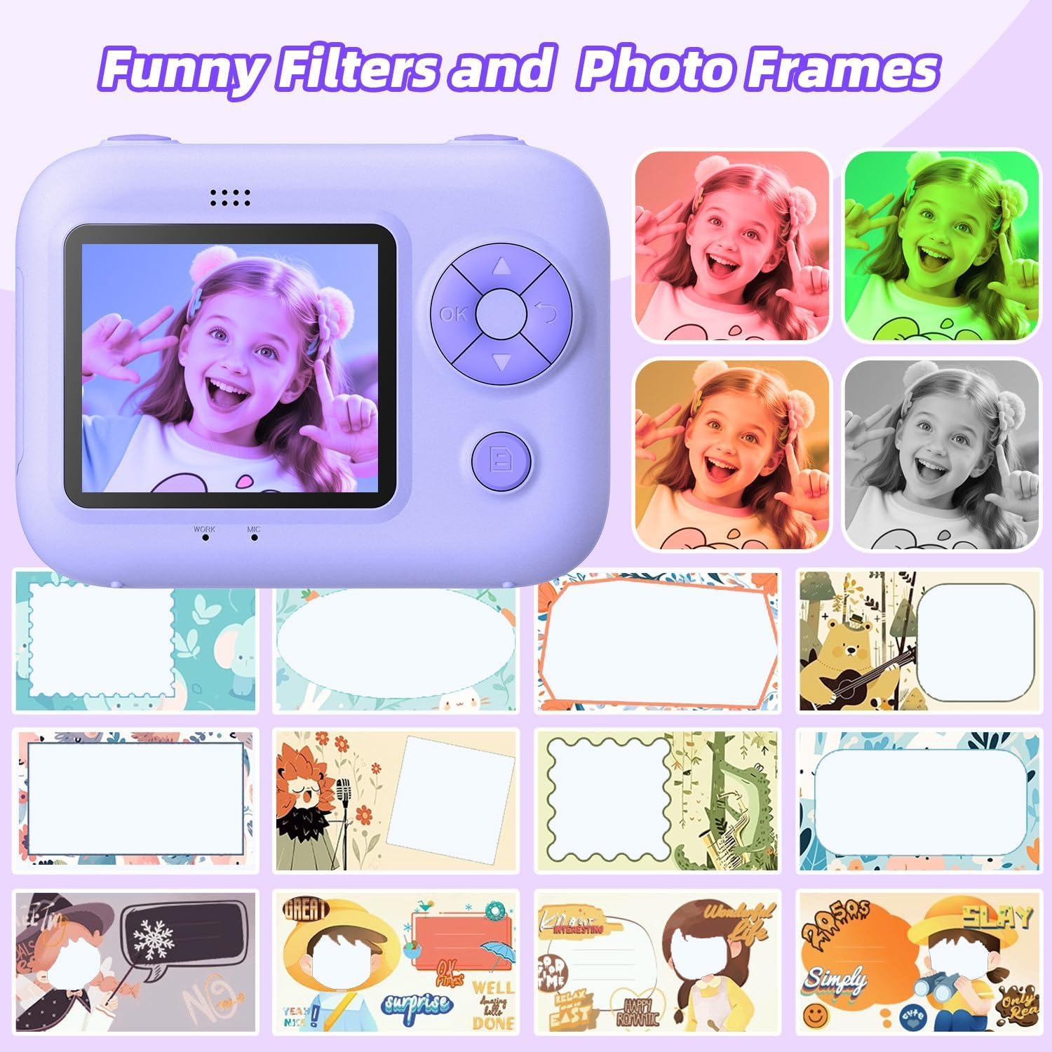 Thumbnail 4 de HOOMOON P97 Kids Instant Print Camera, 1080p Video, 5 Paper Rolls, Purple
