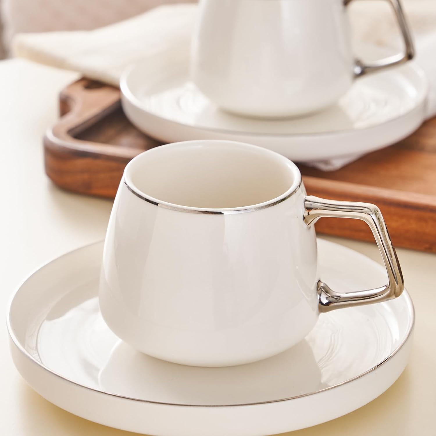 Detalle 2 de KARACA Saturn Platin – porcelanowy zestaw filiżanek 90 ml dla 6 osób