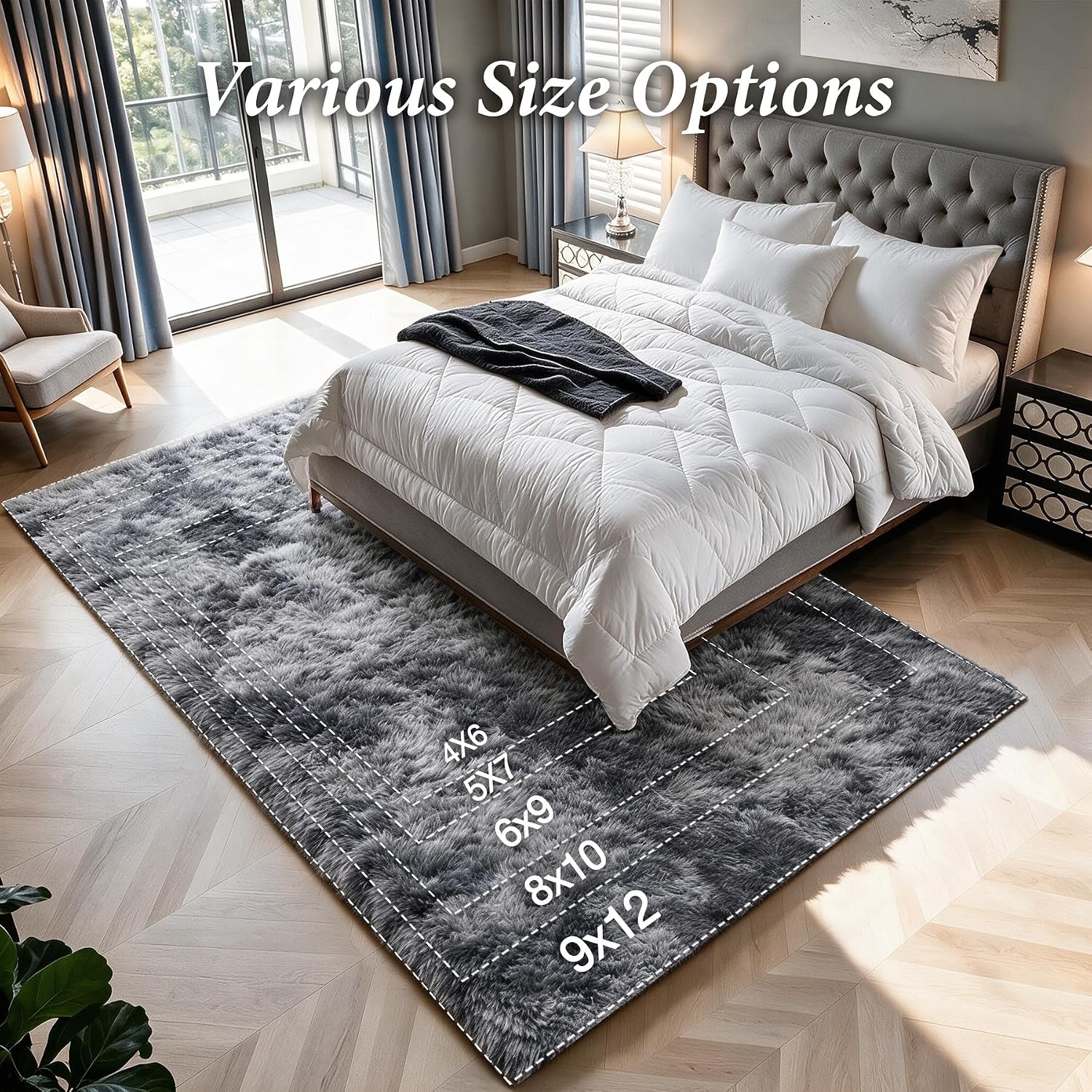 Detalle 1 de Huiuhjirug 5' x 7' Shag Area Rug, Tie-Dye Grey, 35mm High Pile