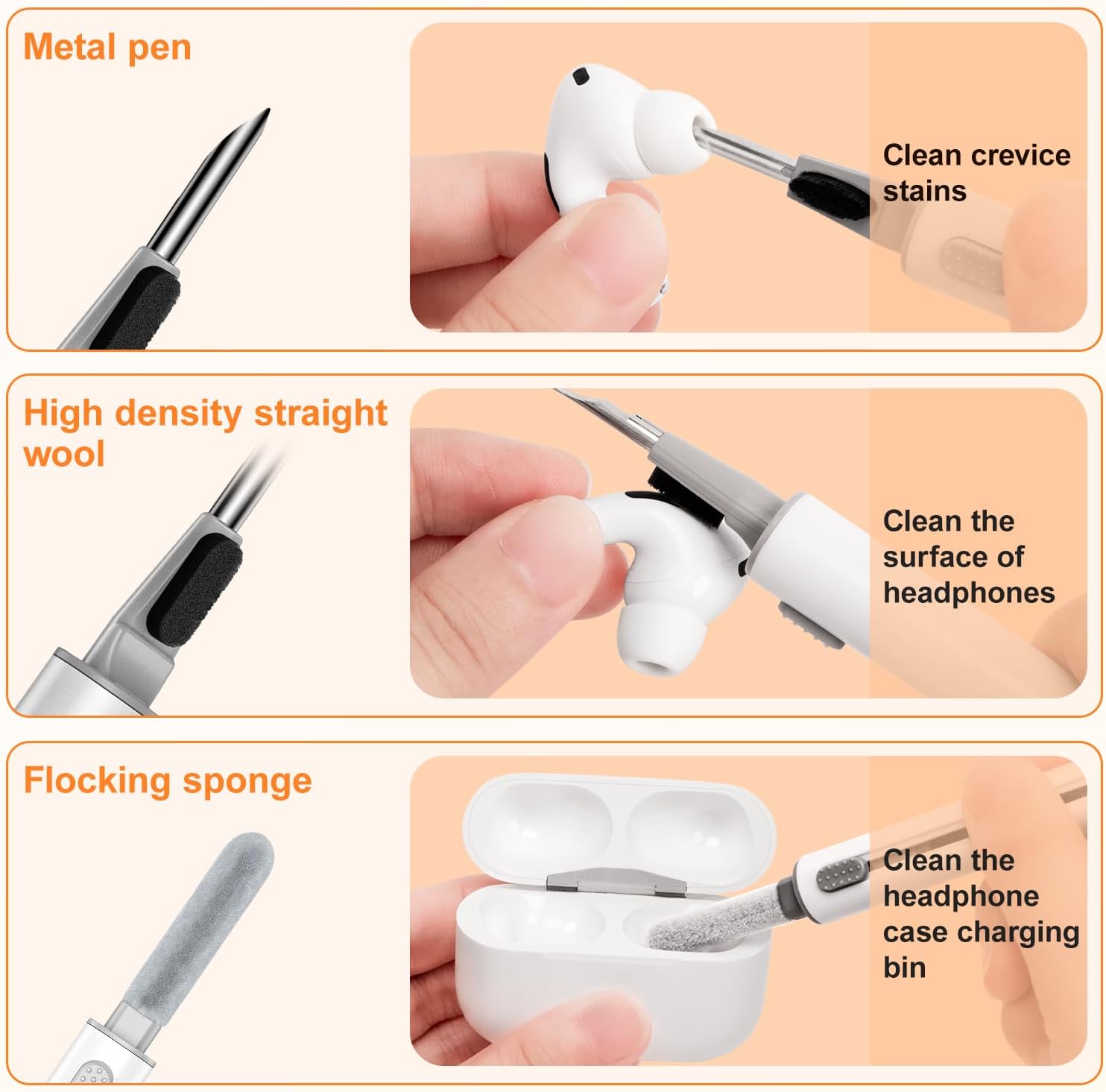 Thumbnail 4 de Kit de 4 embouts pour AirPods Pro / AirPods Pro 2 avec réduction du bruit + stylo de nettoyage 3 en 1 (XS/S/M/L)