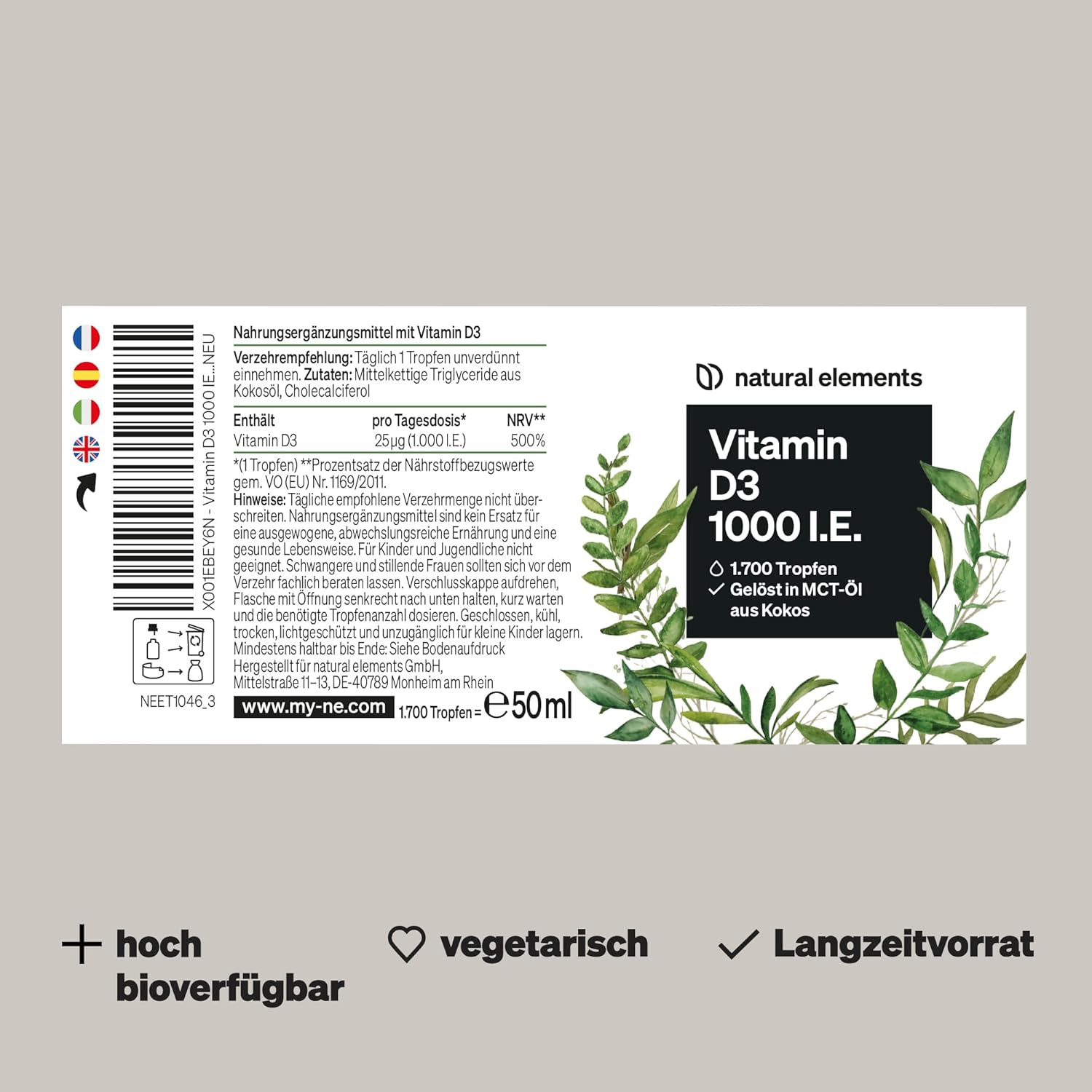 Thumbnail 6 de natural elements Vitamin D3 Tropfen 1000 I.E. – 50 ml 💊