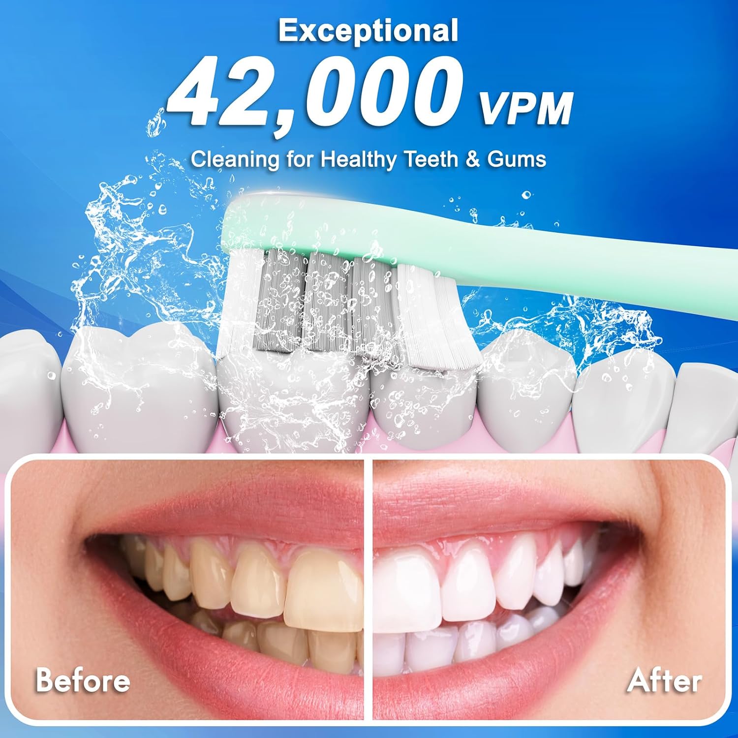 Detalle de Kuicur Portable Electric Soft Toothbrush with Travel Case — 90-Day Battery, 10 Heads, 5 Modes