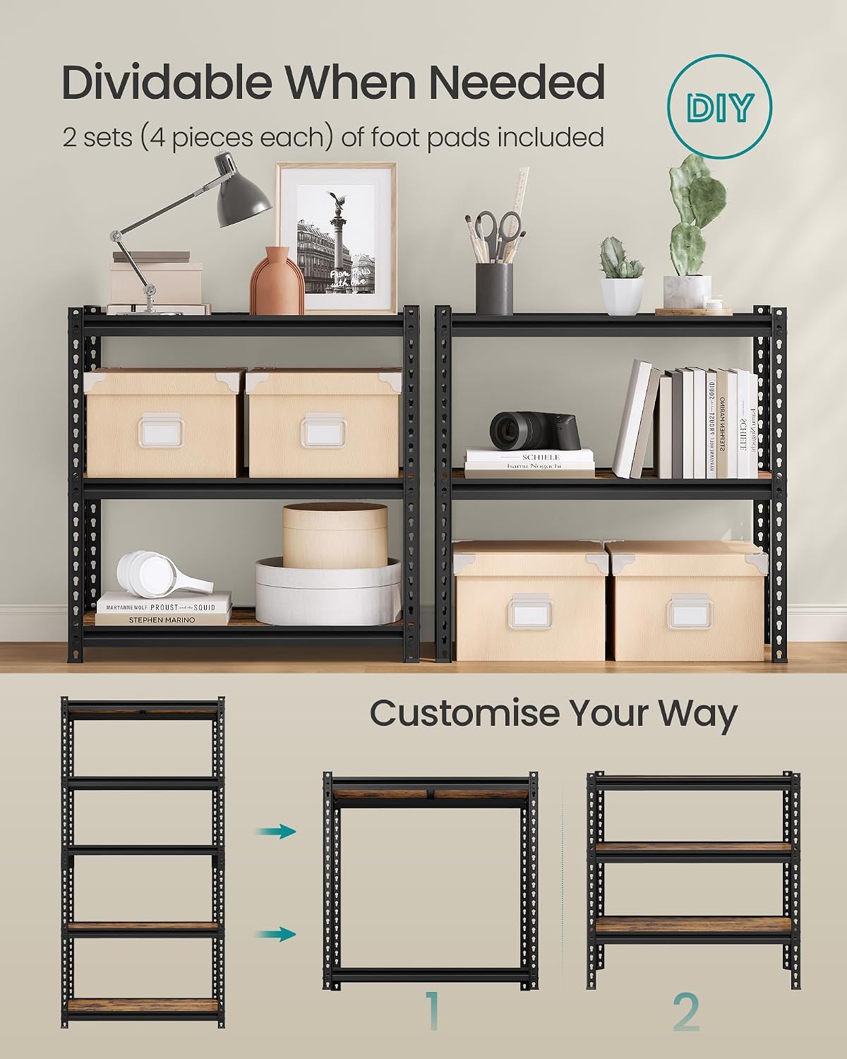 Thumbnail 6 de SONGMICS COZORY GLR450B11 5-Tier Steel Shelving Unit with Adjustable MDF Shelves