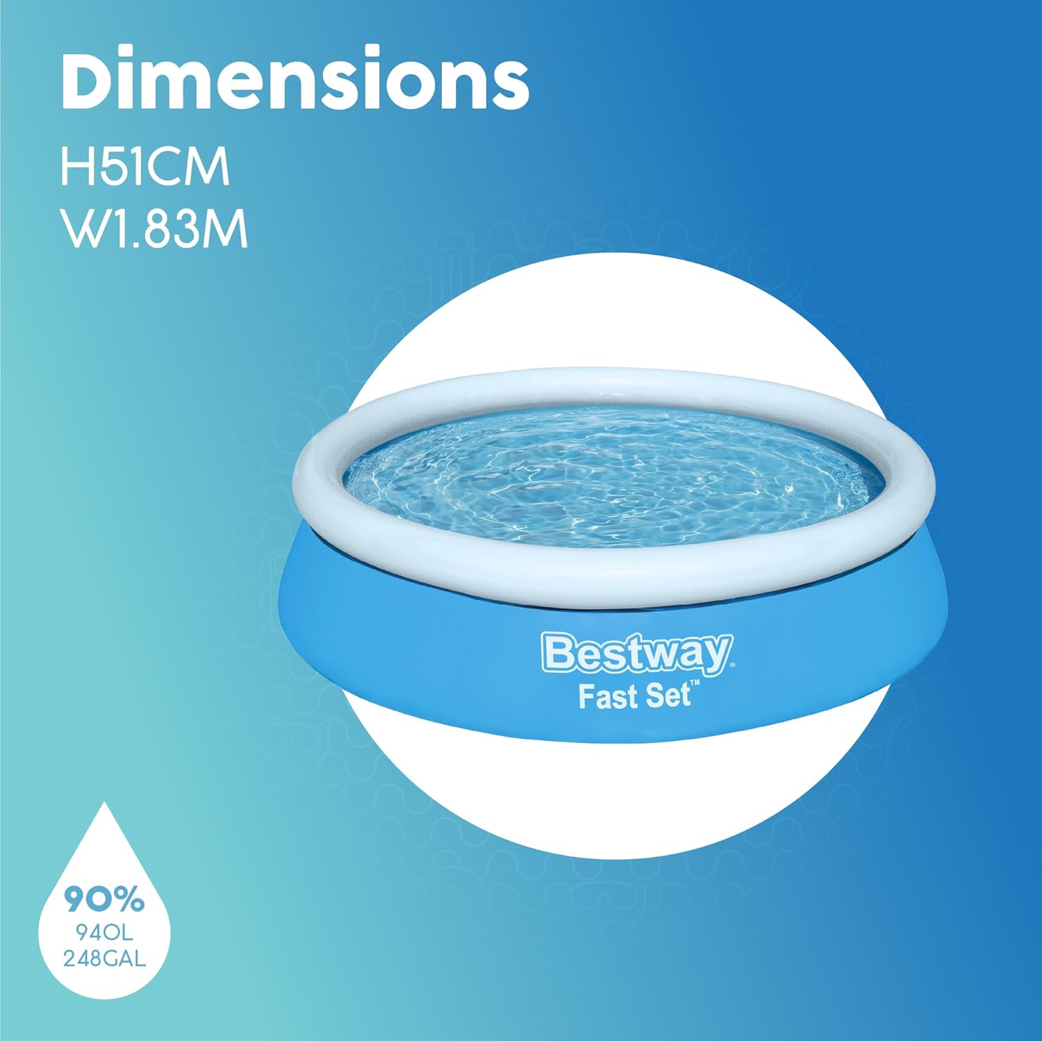 Thumbnail 4 de Bestway 6ft x 20in Blue Round Fast Set Inflatable Above Ground Pool