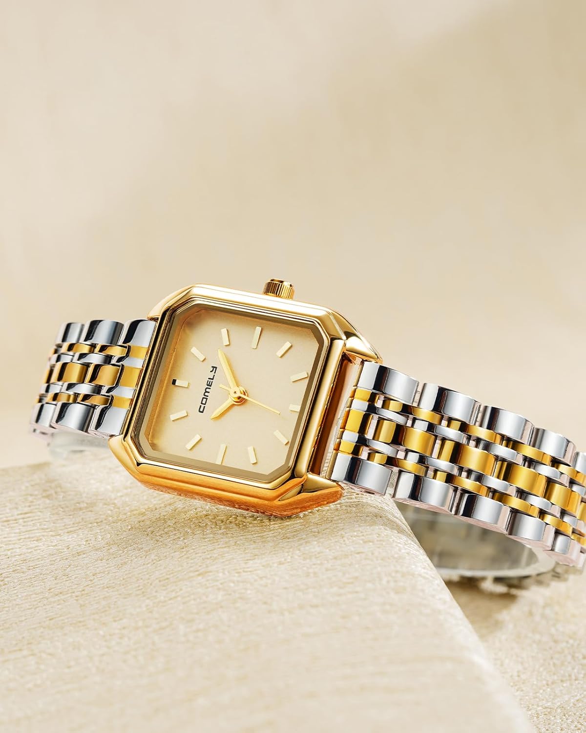 Thumbnail 1 de CIVO Montre Femme carrée dorée/argent – petite étanche 3ATM, bracelet acier inox, analogique à quartz
