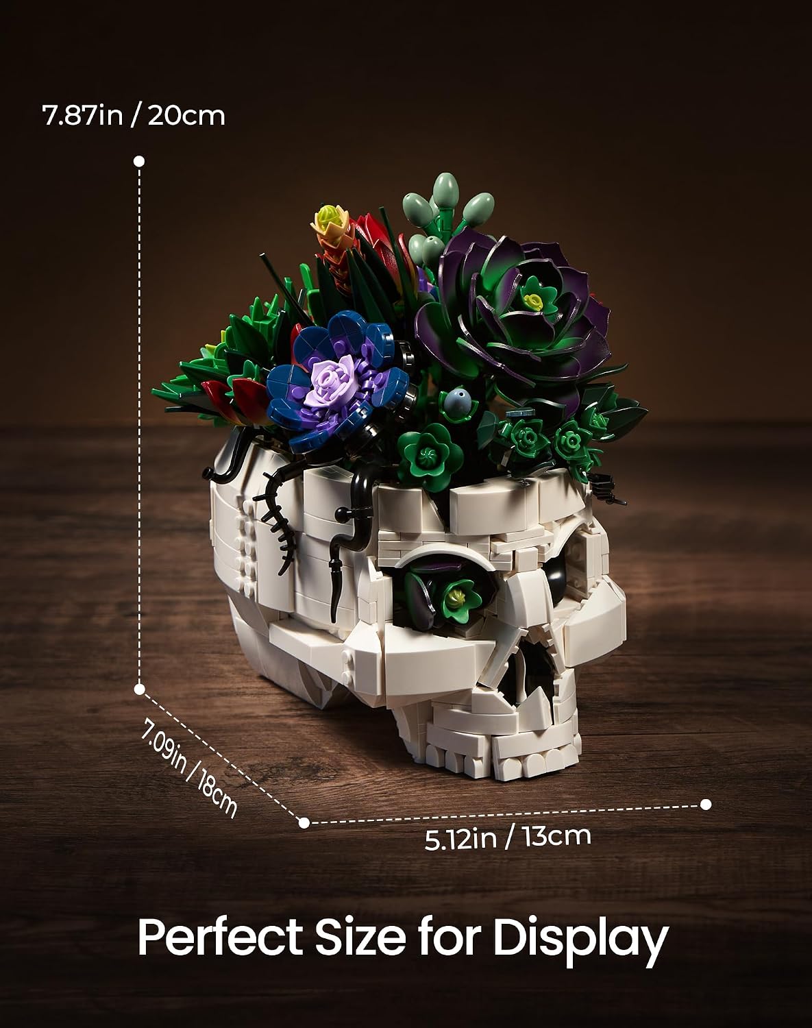 Detalle de Succulent Skull Planter Flowers Building Set: Gothic Skeleton Pot Display Kit