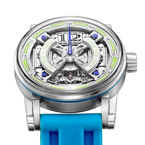 Detalle de FEICE Montre Analogique Automatique Squelette pour Homme - Ø44,5 mm, bracelet silicone bleu
