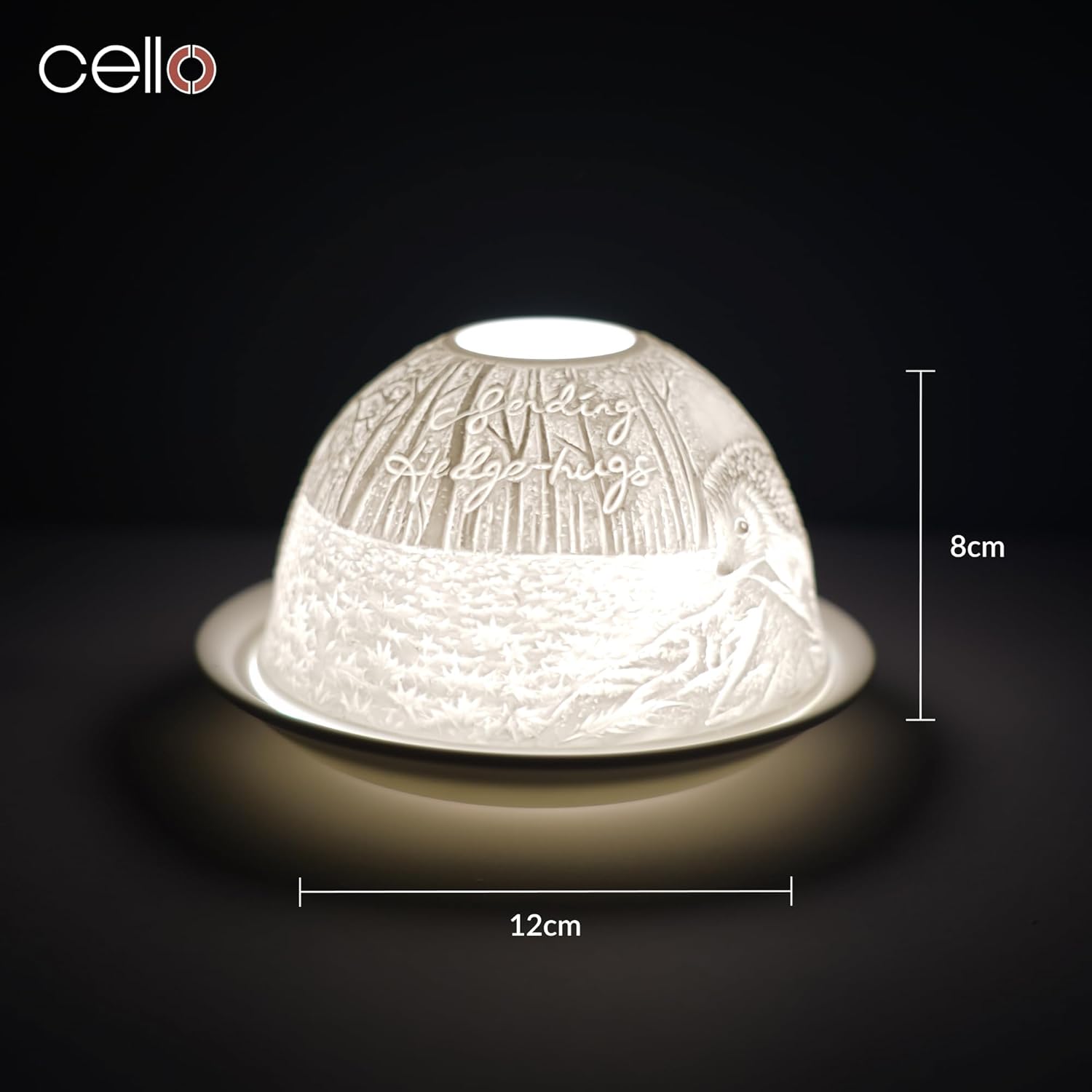 Thumbnail 2 de Cello Porcelain Tealight Holder Dome (Hedgehogs) with 3D Lithophane Projection & “Sending Hedge-Hugs” message