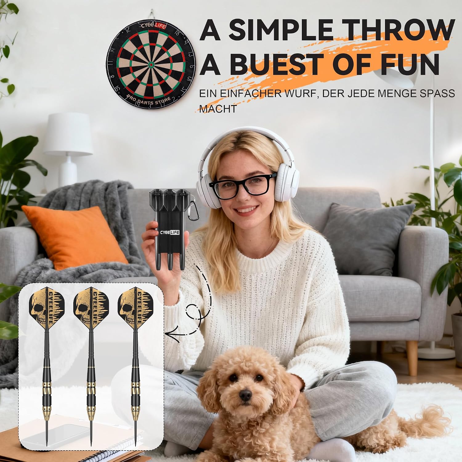 Detalle de CyeeLife stalen darts van 24 g met messing barrels, skeletflights en koffer