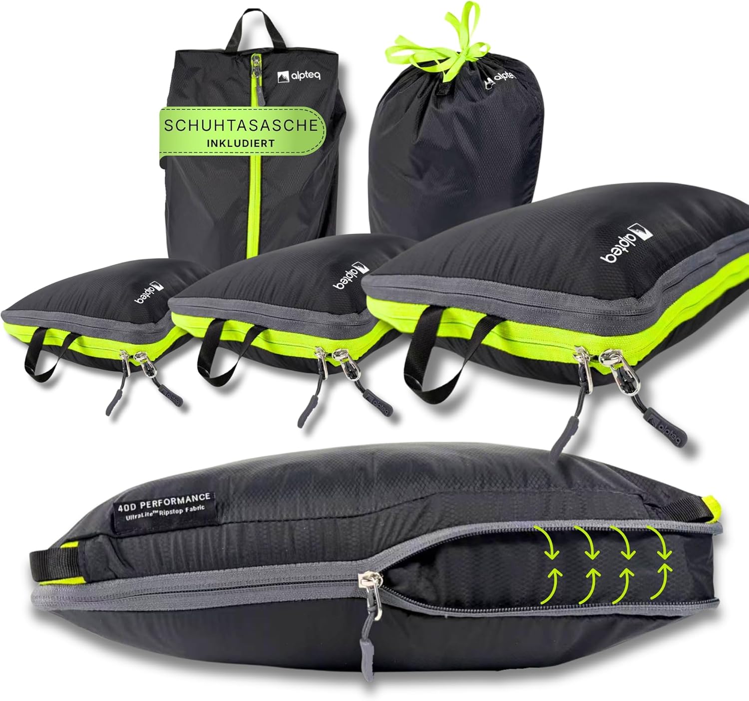 Detalle de Alpteq Profi-Packtaschen mit Kompression – 5-teiliges ultraleichtes Koffer-Organizer-Set