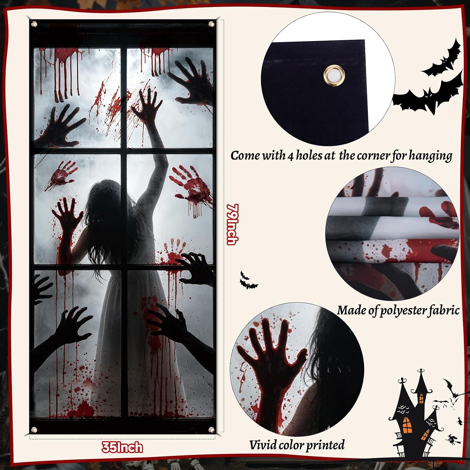Detalle de 79 x 35-Inch Zombie Hands Halloween Door Cover, Reusable Polyester Banner