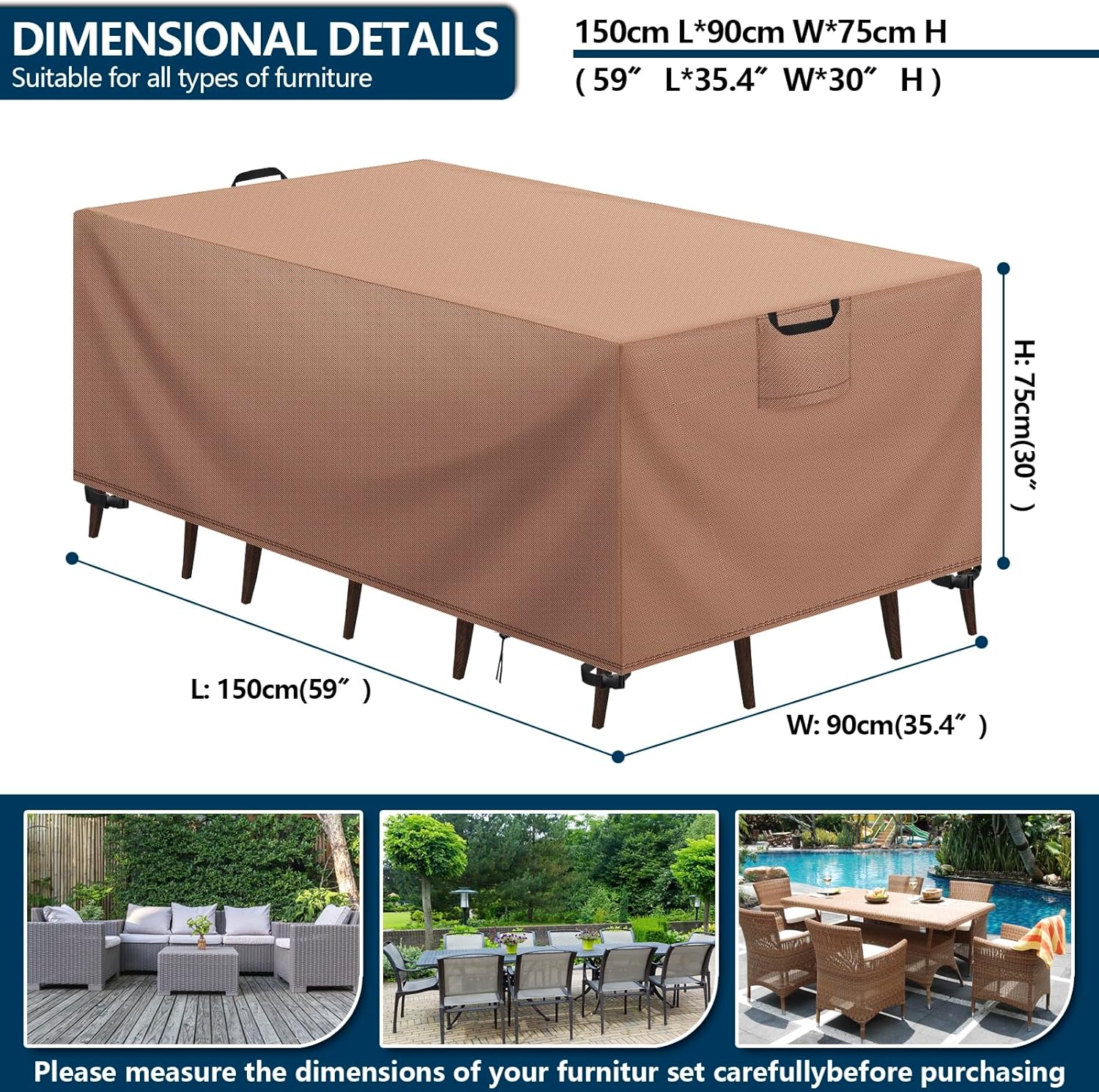 Thumbnail 1 de Aujink Copertura Tavolo Esterno Impermeabile 150x90x75 cm – 420D Oxford, impermeabile, resistente al sole e al vento