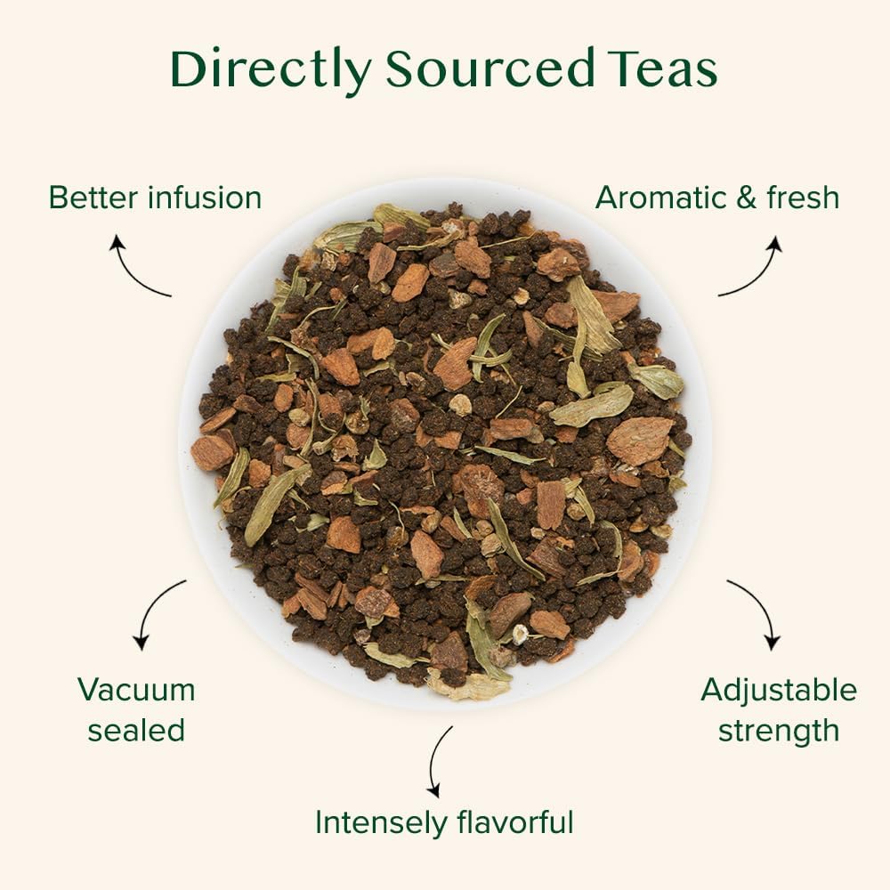 Detalle de VAHDAM Zimt Chai gewürzter schwarzer Tee (100 g) – indischer Chai mit Zimt, Kardamom & Nelken, vakuumversiegelt