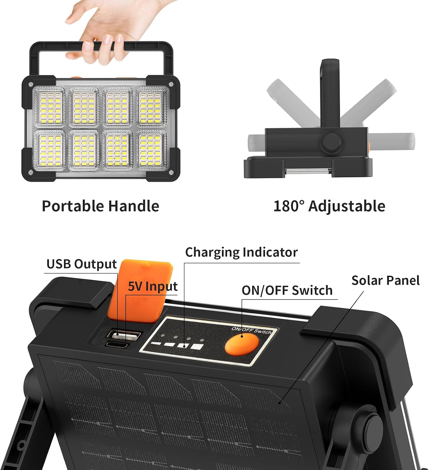 Detalle de LED Rechargeable Work Light (2 Pack) — Portable Floodlight with Power Bank, 6000 Lumen, 4 Modes