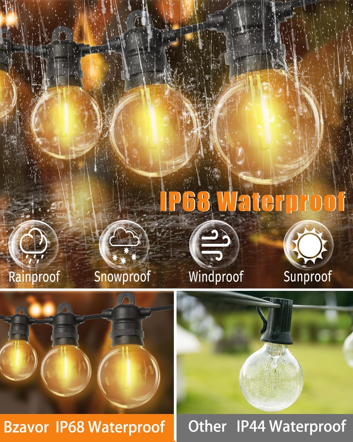 Thumbnail 1 de Bzavor LED Lichterkette Außen – 10 m, 17+2 Glühbirnen, IP68, 1 W pro Birne