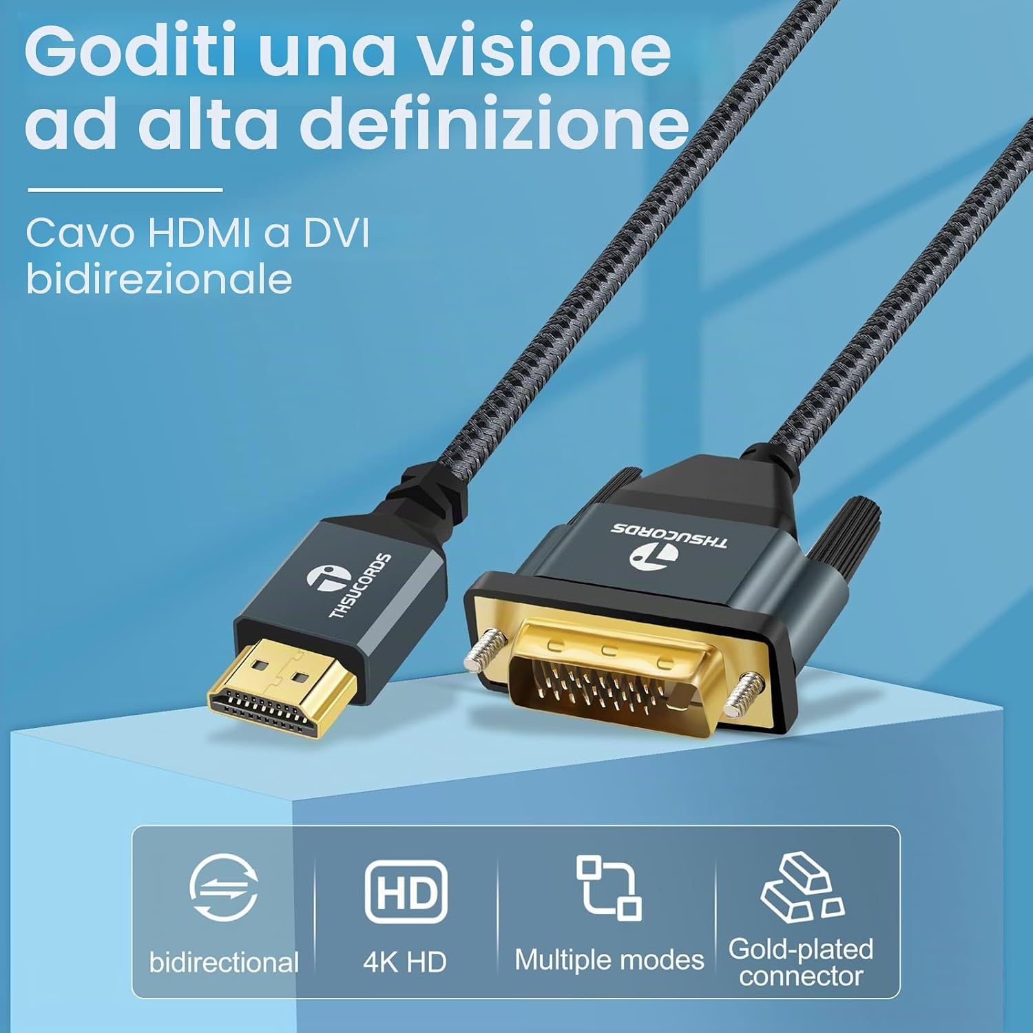 Detalle de Thsucords Cavo HDMI a DVI 4K 1M: adattatore bidirezionale con schermatura anti-interferenze