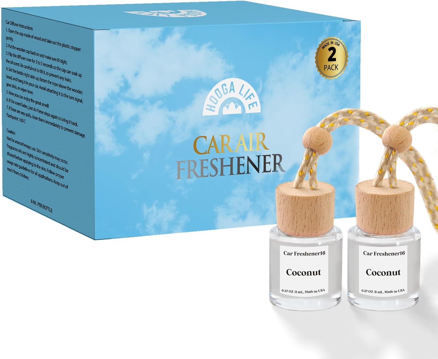 Thumbnail 5 de HoogaLife Car Air Freshener Diffuser (2-Pack) Hanging Glass Bottle Diffusers with Coconut Fragrance Oil