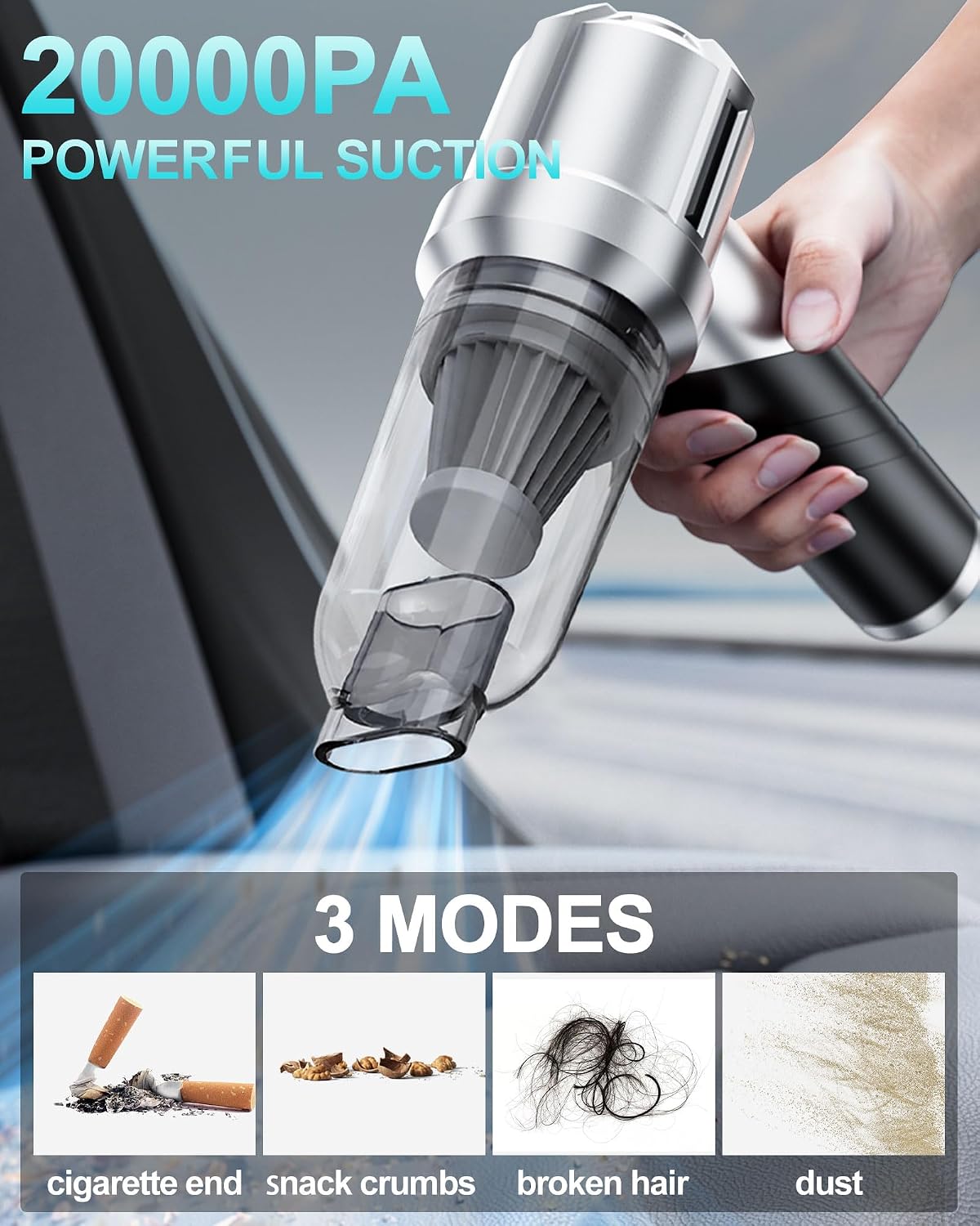 Detalle 2 de houscly Portable Cordless 20000PA Vacuum Cleaner for Car & Home 🧹
