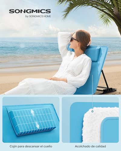 Detalle de SONGMICS Juego de 2 Tumbonas de Playa GCB251Q01: confortables, ligeras y portátiles para exterior