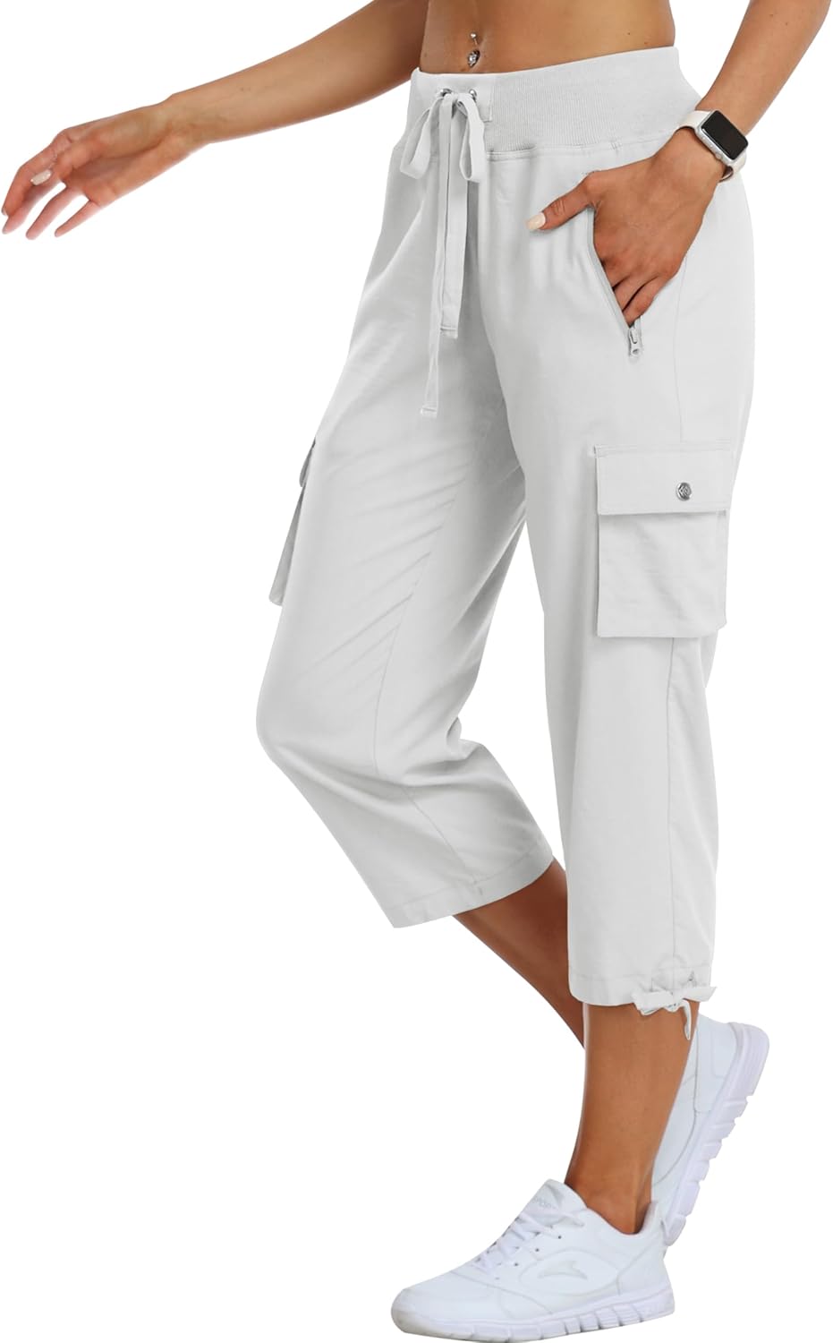 Detalle 2 de MoFiz Pantalon cargo de randonnée femme 3/4 léger respirant à poches zippées