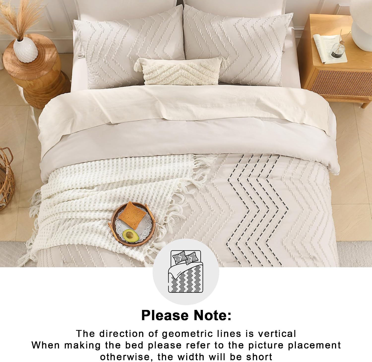 Detalle de Andency Queen Comforter Set Beige (Queen Size, 3-Piece Boho/Cream Neutral Bedding)