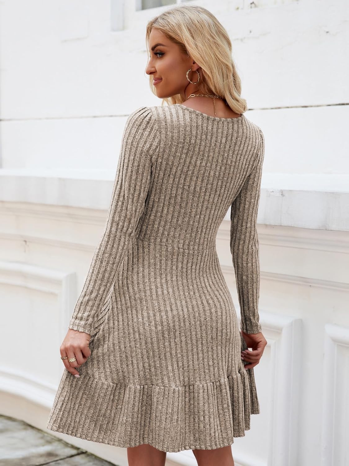 Thumbnail 3 de Zetieny Strickkleid Damen Langarm – elegantes A-Linien-Pulloverkleid für Herbst bis Winter
