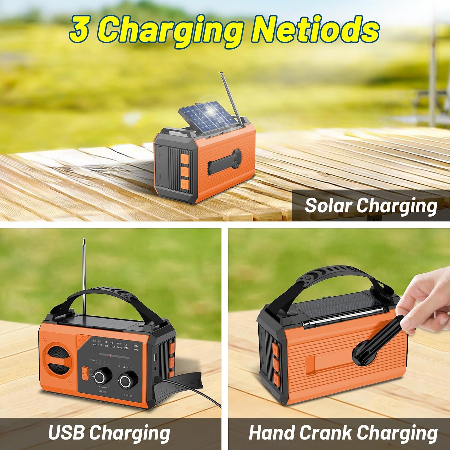 Detalle de Radio Bluetooth a Manovella 27000mAh 8 in 1 di Emergenza - BIAOQINBO