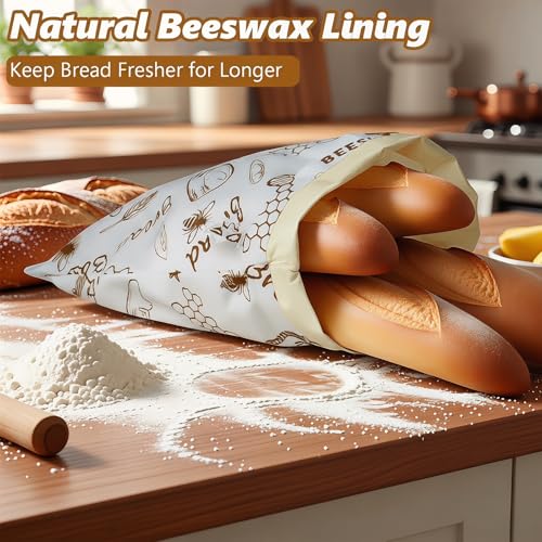 Detalle 2 de Bienenwachs Brotbeutel, 2 Stück – Wiederverwendbare Leinenbeutel 43×33 cm von AirBanish