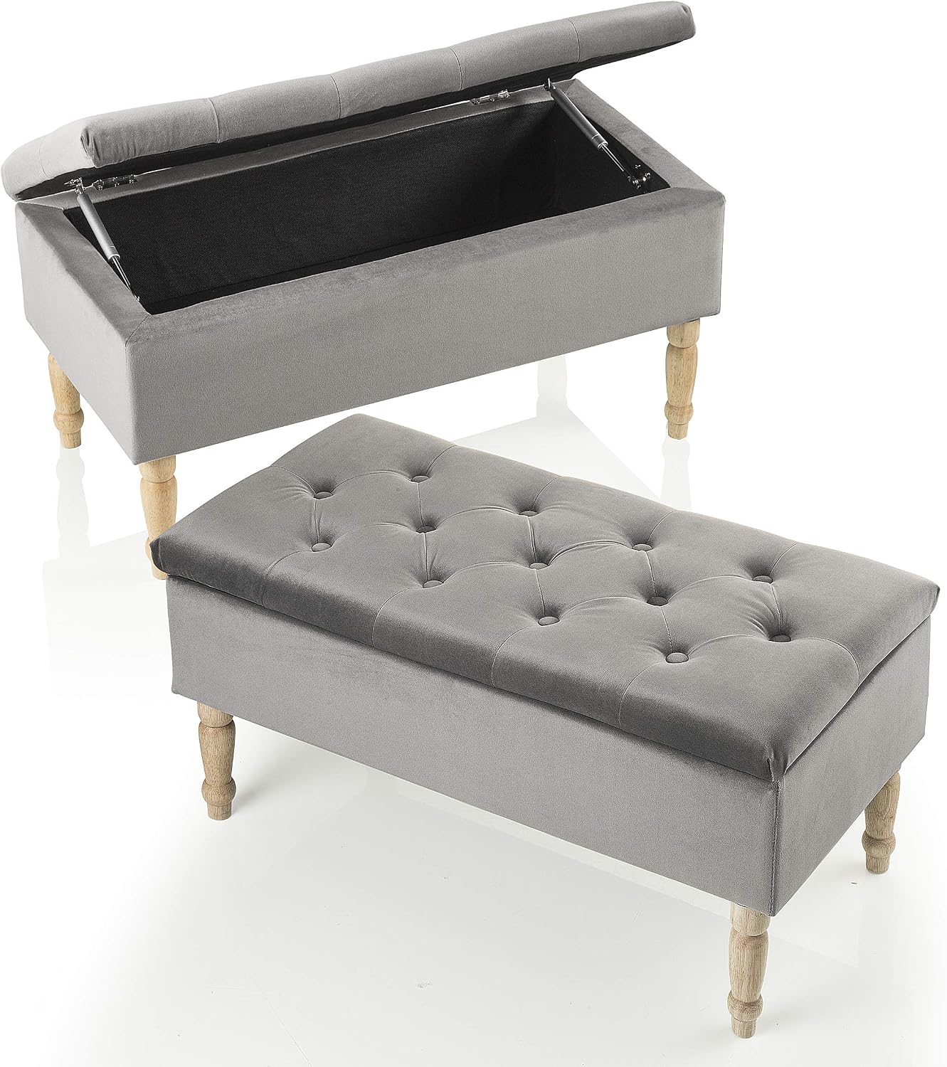 Detalle de Montemaggi Poggiapiedi Cassapanca 35 L in Velluto Grigio