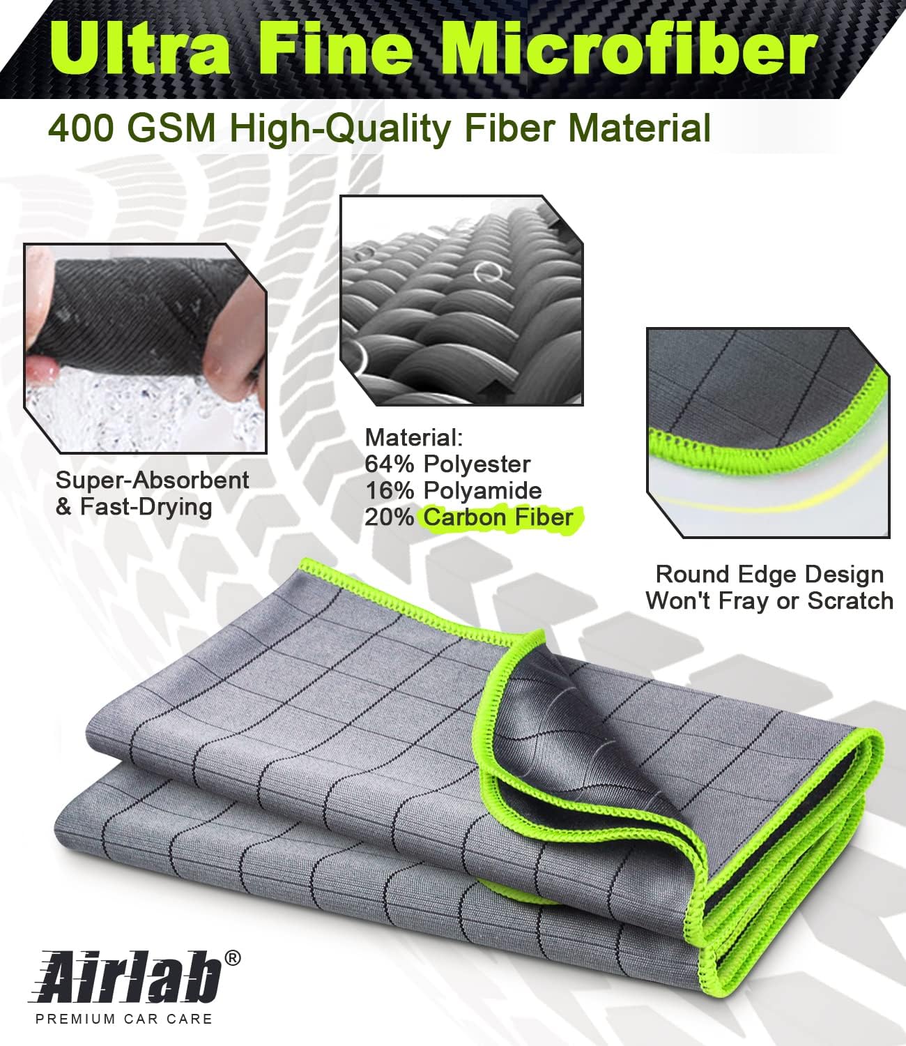 Thumbnail 4 de Airlab set van 2 koolstofvezeldoeken voor auto, 50 x 40 cm, 400 g/m²