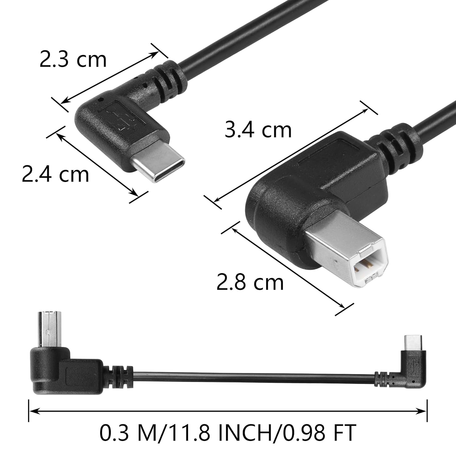 Thumbnail 5 de SinLoon 2 Pack USB C Printer Cable Right Angled USB B to Type C Cord (11.8in) for Printer, MIDI Controller and Scanner