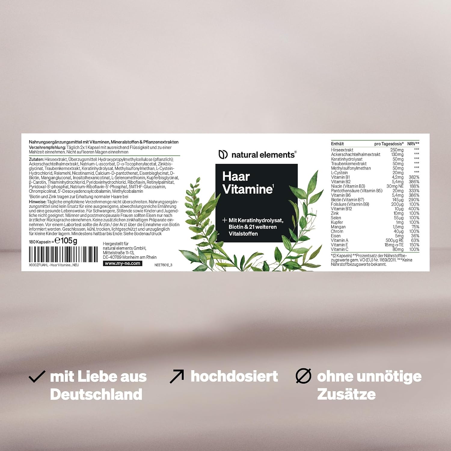 Thumbnail 4 de natural elements Haar Vitamine 180 Kapseln – Haarpflegekapseln 💊