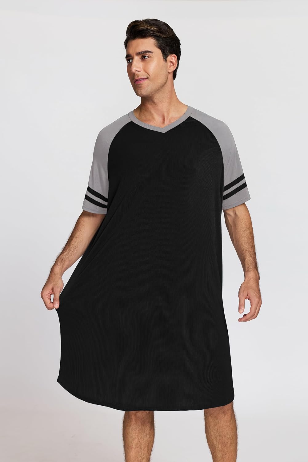 Detalle de Enjyam Men's Short Sleeve Nightgown: Lightweight Summer Pyjama Top for Home Comfort