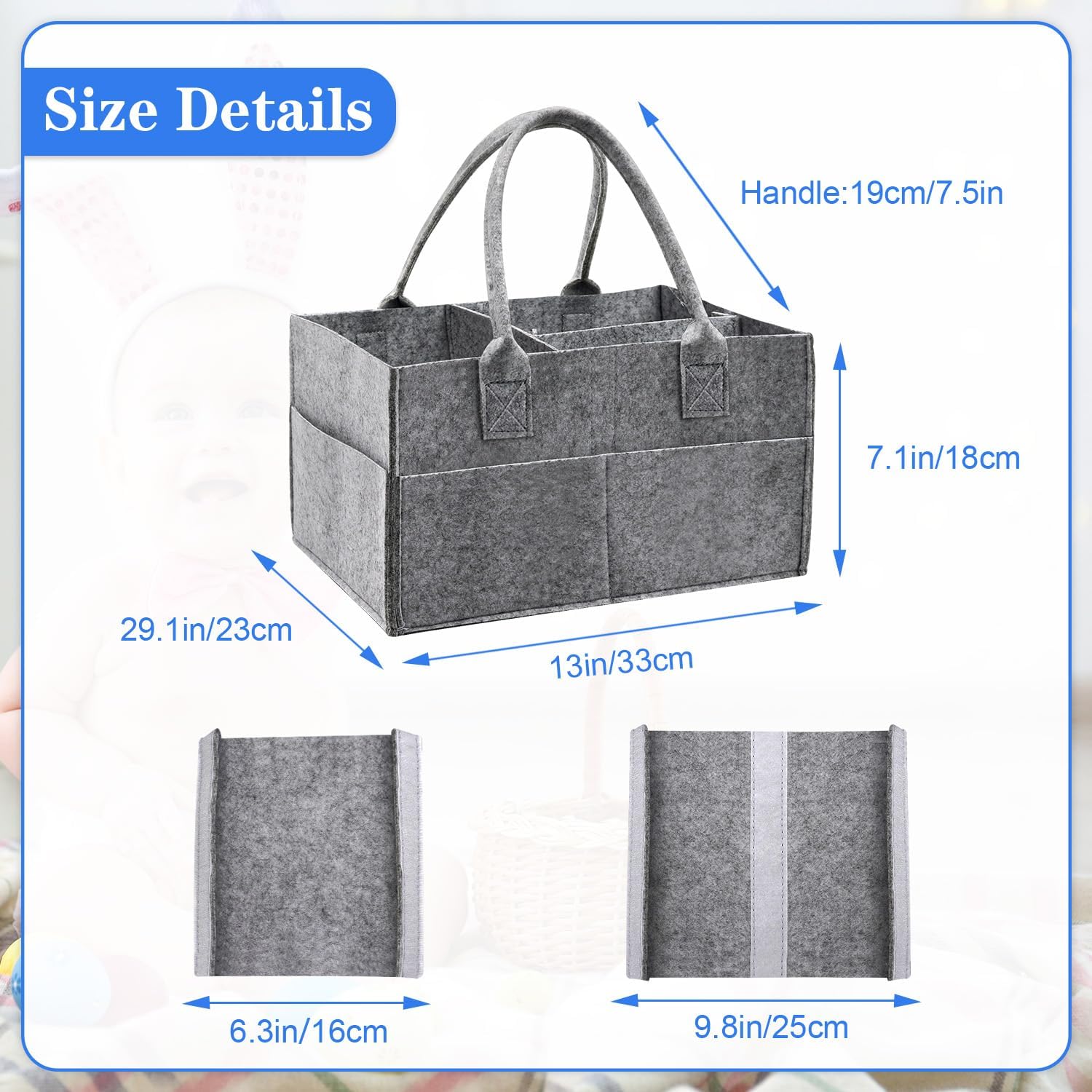 Thumbnail 1 de Yueshop Grey Felt Baby Diaper Caddy Nursery Storage & Wipes Bag (Dark Grey) – Felt nappy organiser