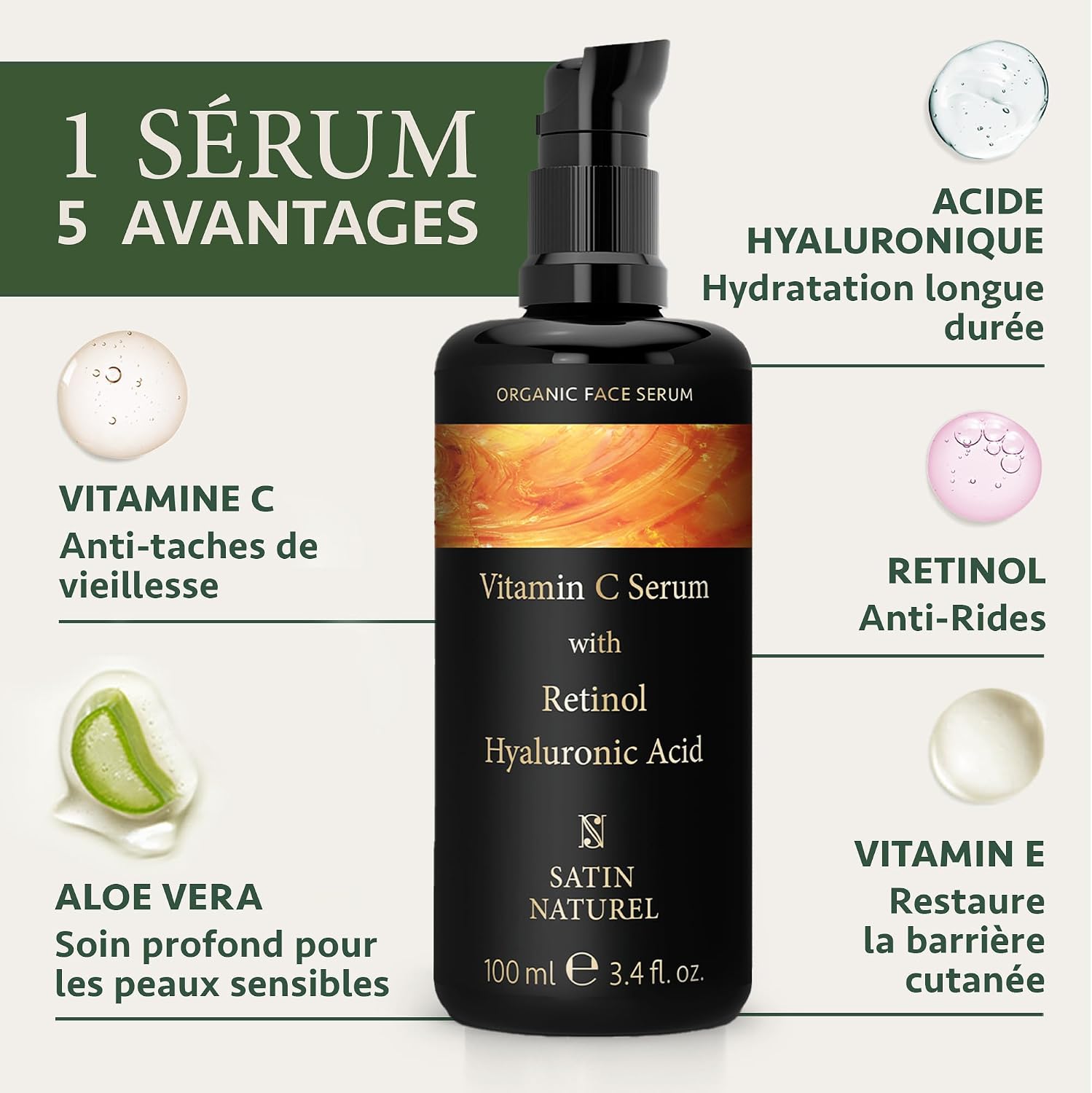 Detalle 2 de Satin Naturel Vitamine C Serum Visage 100ml 🍶