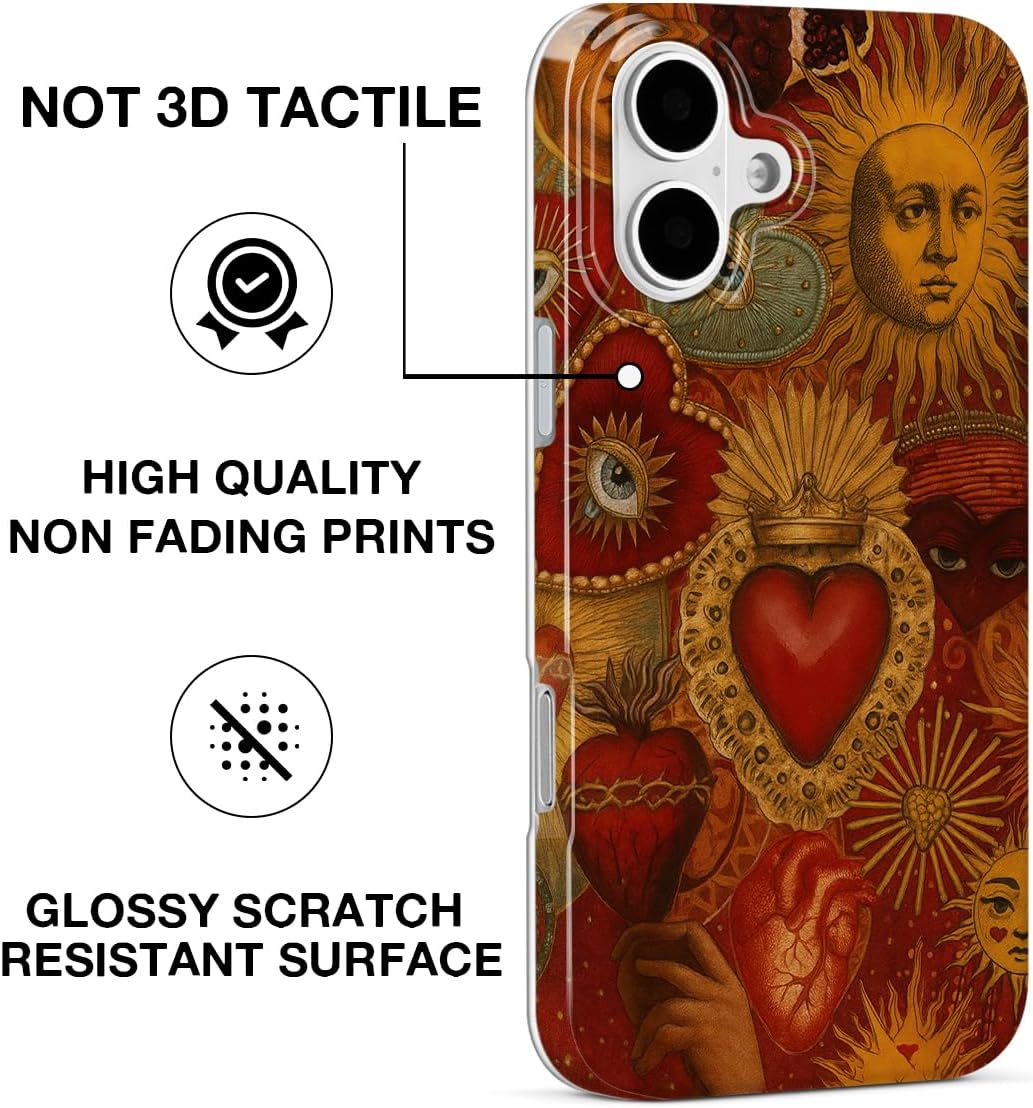 Detalle de GEQCDBN iPhone 17 Case, Red Sacred Heart Slim TPU Cover with Raised Edges