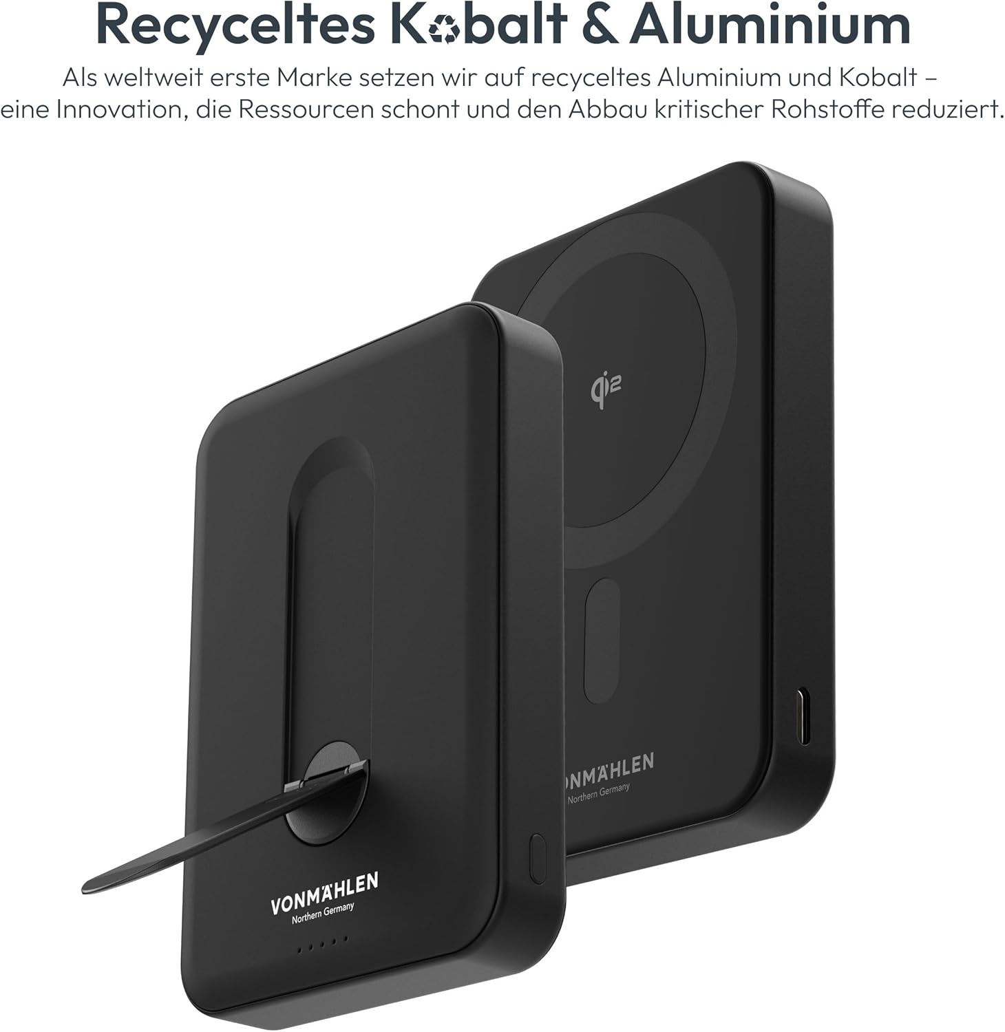 Detalle de VONMÄHLEN Evergreen Mag con Kickstand: power bank magnetica da 10000 mAh con ricarica wireless 15 W per MagSafe
