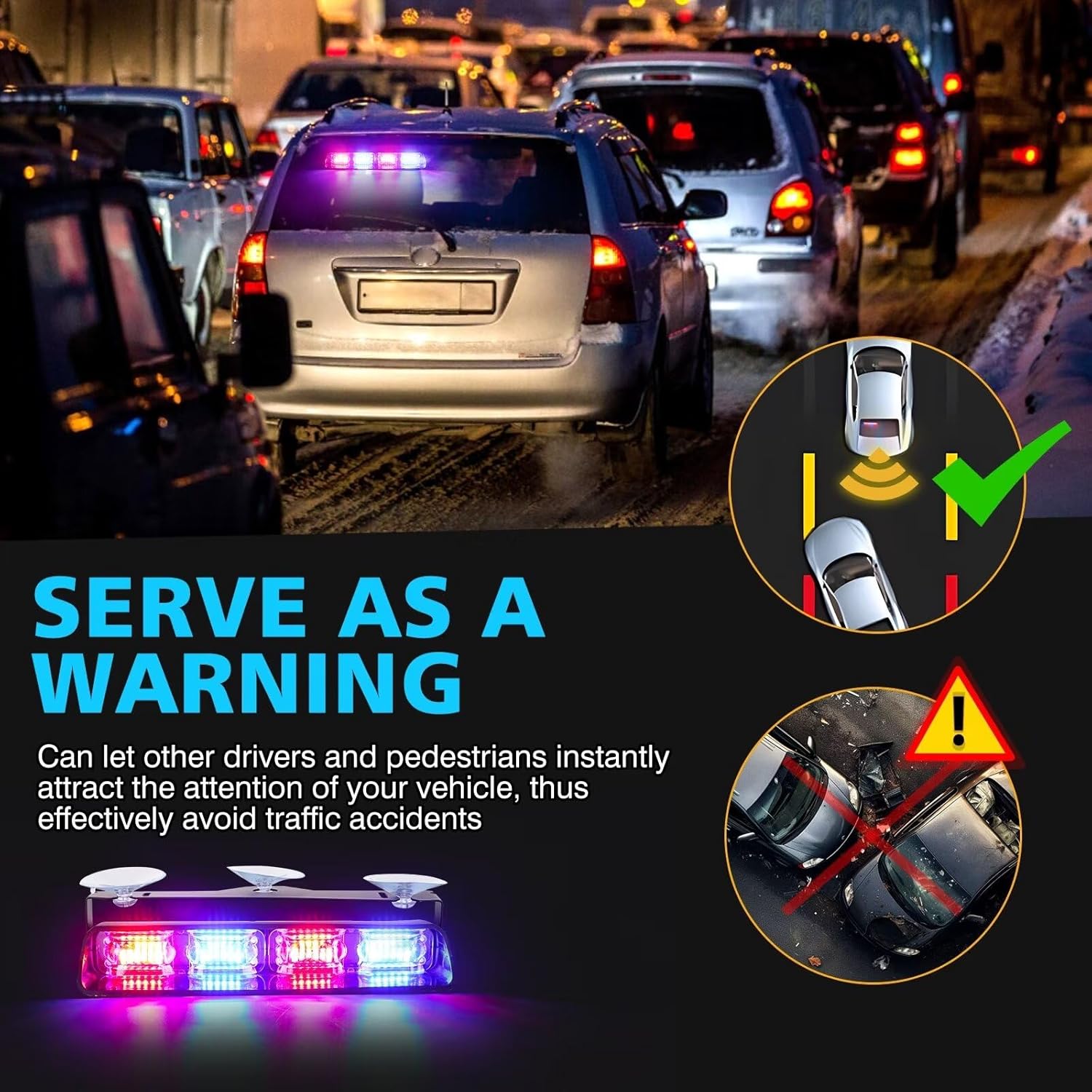 Detalle de OPP ULITE Emergency Flashing Dash Strobe Lights for Vehicles (Red/Blue, 24 LEDs, 26 Modes, Memory) with Suction Cups
