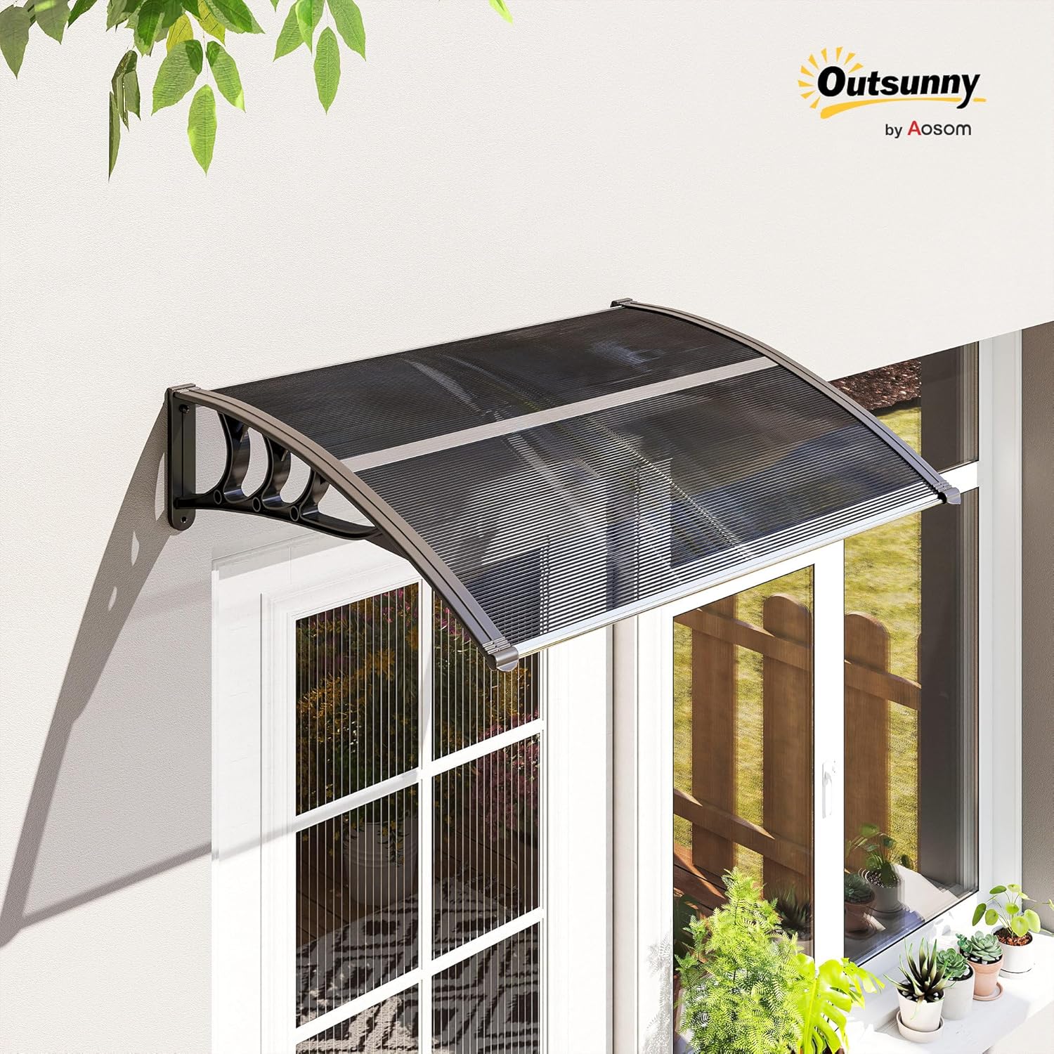 Thumbnail 1 de Outsunny Auvent de Porte d’entrée 100x75 cm – Toit Marquise en Polycarbonate et Profil Aluminium, Noir