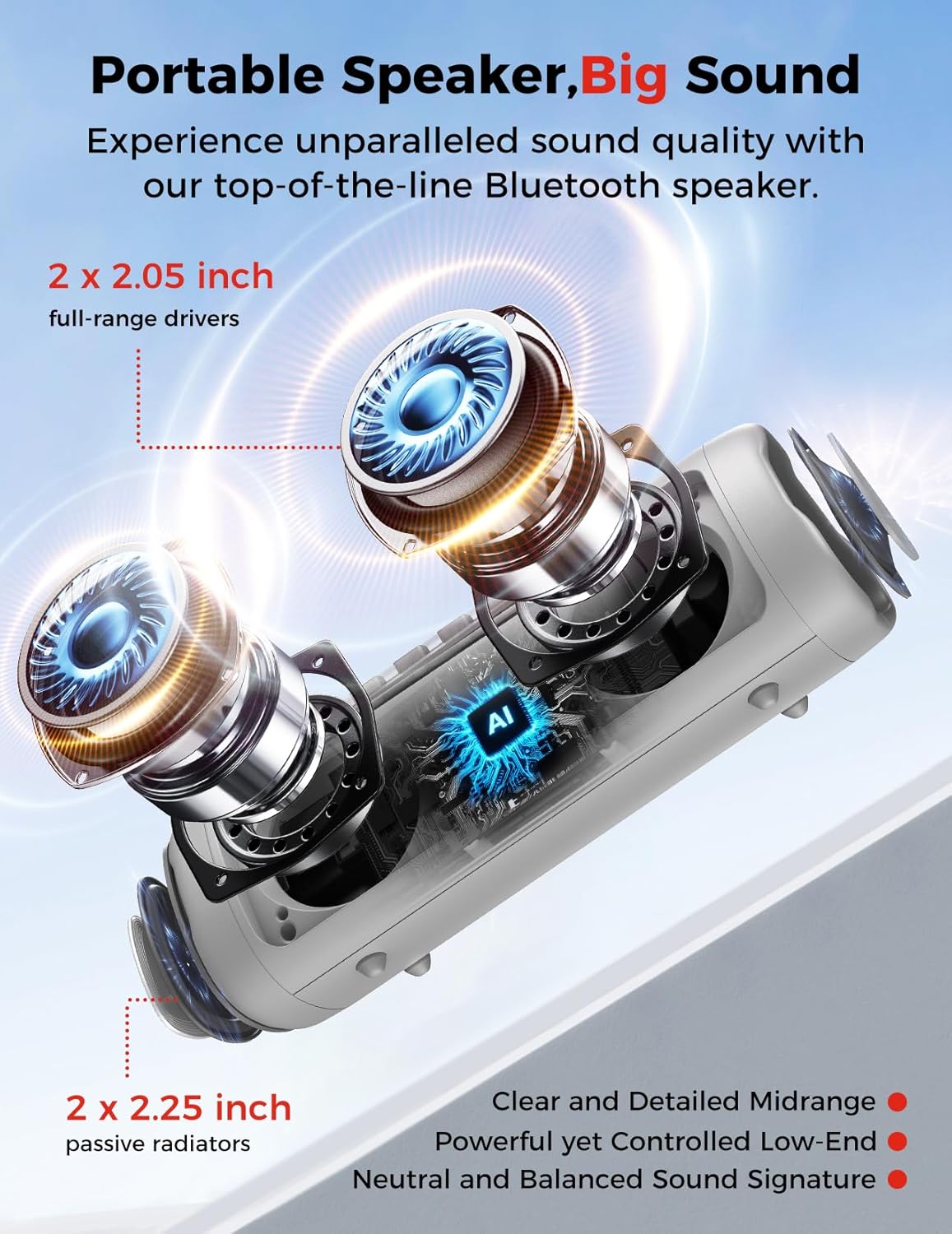 Thumbnail 1 de BolaButty Bluetooth Speaker Portable Wireless – IPX5, 20H Playtime, BT5.3, Dual Connectivity (Grey)